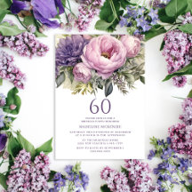 Elegante paarse roze bloemige 60e verjaardag