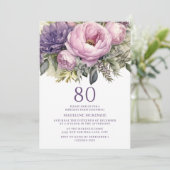 Elegante Paarse roze bloemige 80ste verjaardag Kaart (Staand voorkant)