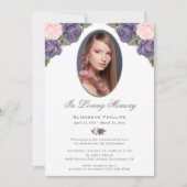 Elegante Paarse roze bloemige foto herdenkingsdien Kaart (Voorkant)