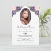 Elegante Paarse roze bloemige foto herdenkingsdien Kaart (Staand voorkant)