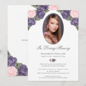 Elegante Paarse roze bloemige foto herdenkingsdien Kaart (Voorkant / Achterkant)