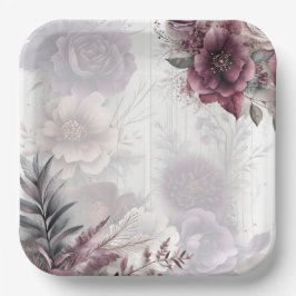 Elegante paarse, roze en bordeauxrode bloemenprach papieren bordje