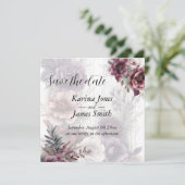 Elegante paarse, roze en bordeauxrode bloemige bru save the date (Staand voorkant)