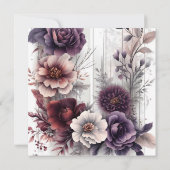 Elegante paarse, roze en bordeauxrode bloemige bru save the date (Achterkant)