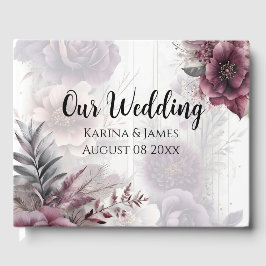 Elegante paarse, roze en kastanjebruine bloemen gastenboek