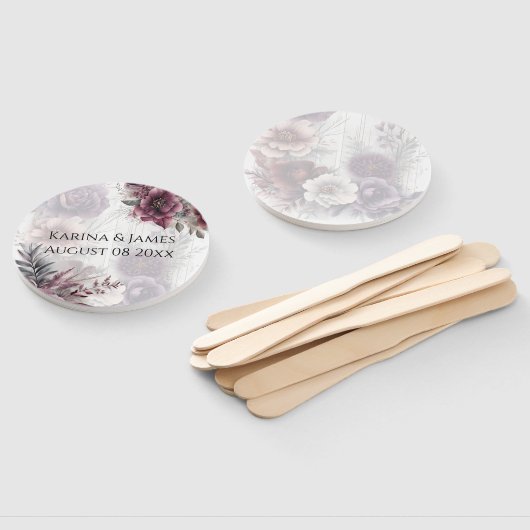 Elegante paarse, roze en kastanjebruine bloemen handwaaier (Niet-gemonteerd)