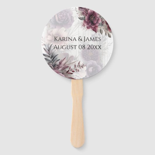 Elegante paarse, roze en kastanjebruine bloemen handwaaier (Voorkant)