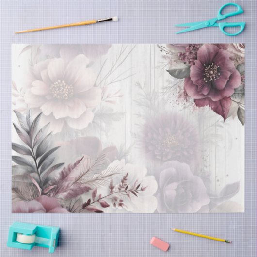 Elegante paarse, roze en kastanjebruine bloemen tissuepapier (Craft)