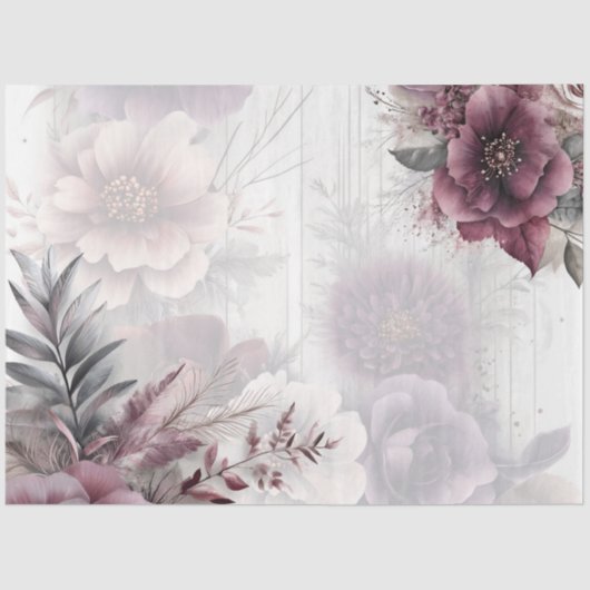 Elegante paarse, roze en kastanjebruine bloemen tissuepapier (Voorkant)