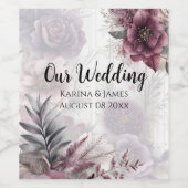 Elegante paarse, roze en kastanjebruine bloemen wijn etiket (Enkel label)