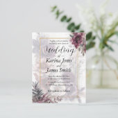 Elegante paarse, roze en kastanjebruine bloemenbru briefkaart (Staand voorkant)