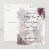 Elegante paarse, roze en kastanjebruine bloemenbru briefkaart (Voorkant / Achterkant)