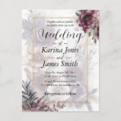 Elegante paarse, roze en kastanjebruine bloemenbru briefkaart (Voorkant)