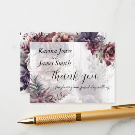 Elegante paarse, roze en kastanjebruine bloemenbru informatiekaartje