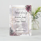 Elegante paarse, roze en kastanjebruine bloemenbru kaart (Staand voorkant)