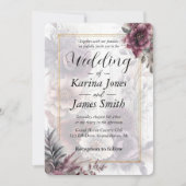 Elegante paarse, roze en kastanjebruine bloemenbru kaart (Voorkant)