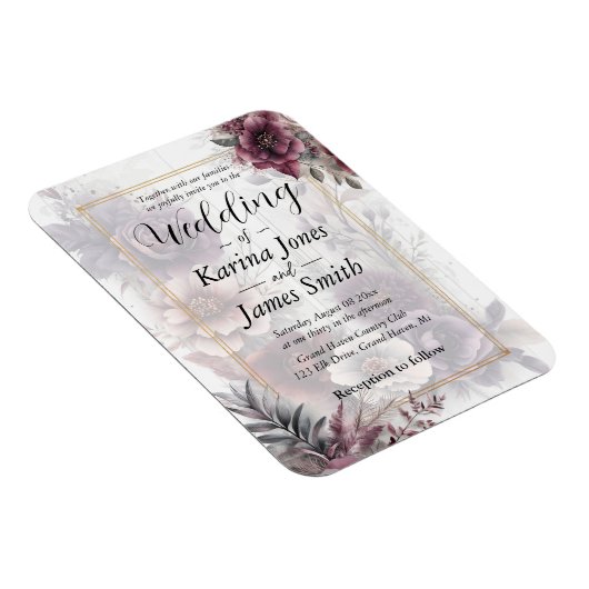 Elegante paarse, roze en kastanjebruine bloemenbru magneet (Rechterzijde)