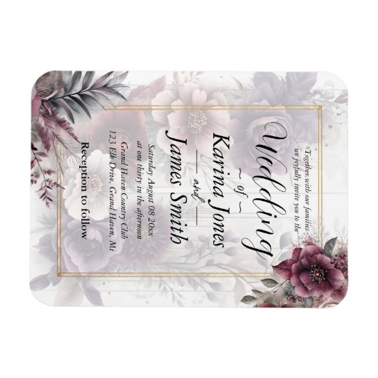 Elegante paarse, roze en kastanjebruine bloemenbru magneet (Horizontaal)