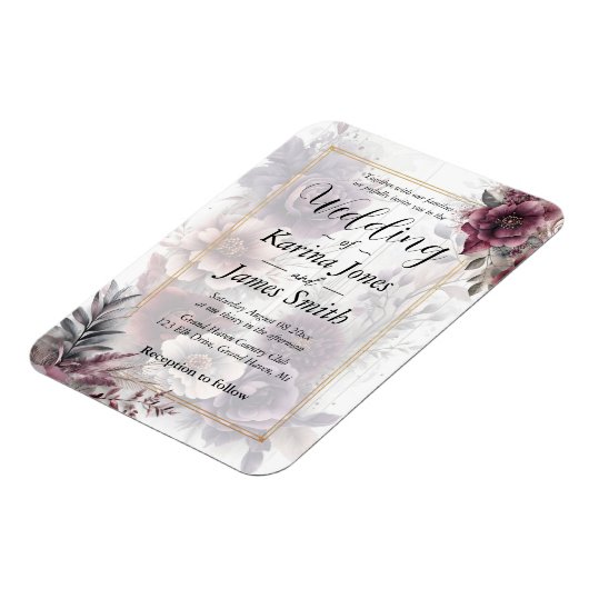 Elegante paarse, roze en kastanjebruine bloemenbru magneet (Linkerzijde)