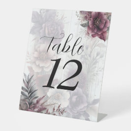 Elegante paarse, roze en kastanjebruine bloemenbru reclamebord met voetstuk