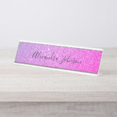Elegante Paarse Roze Glitter Sparkle Modern Bureau Naambordje (Voorkant)