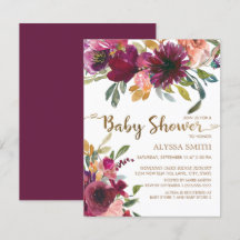 Elegante Paarse Roze Gouden Bloemrijke Script Baby