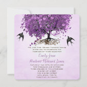 Elegante Paarse Roze Hartblad Boom Bruiloft Kaart (Voorkant)