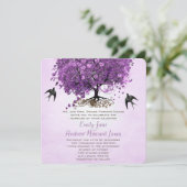 Elegante Paarse Roze Hartblad Boom Bruiloft Kaart (Staand voorkant)