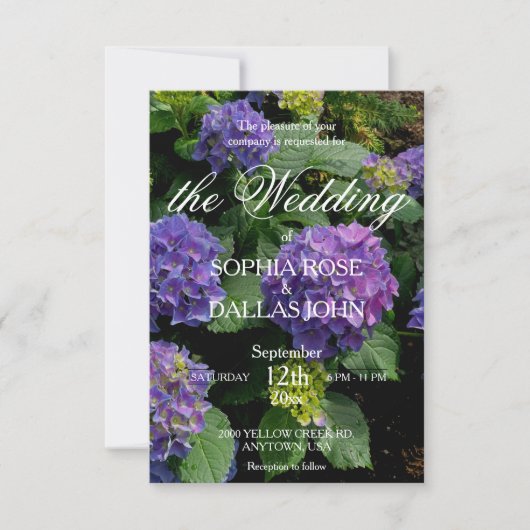 Elegante paarse roze hortensia bruiloft sjabloon kaart (Voorkant)