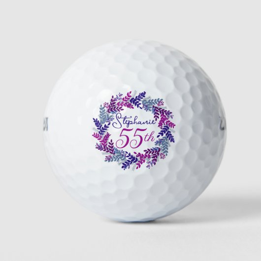 Elegante Paarse Roze Krans 55e Verjaardag Golfballen (Voorkant)