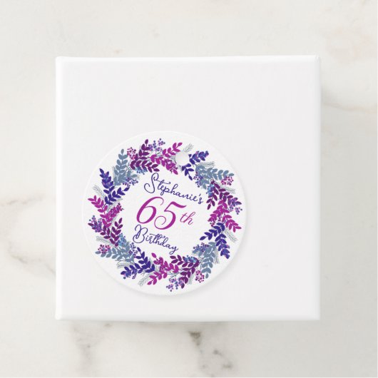 Elegante Paarse Roze Krans 65e Verjaardag Bedankjes Labels (In situ)