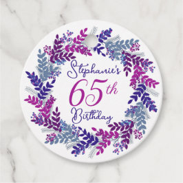 Elegante Paarse Roze Krans 65e Verjaardag Bedankjes Labels