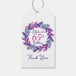 Elegante Paarse Roze Krans 65e Verjaardag Cadeaulabel