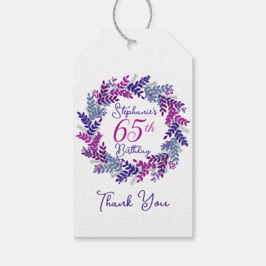 Elegante Paarse Roze Krans 65e Verjaardag Cadeaulabel (Achterkant)