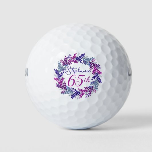 Elegante Paarse Roze Krans 65e Verjaardag Golfballen (Voorkant)