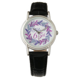 Elegante Paarse Roze Krans 65e Verjaardag Horloge