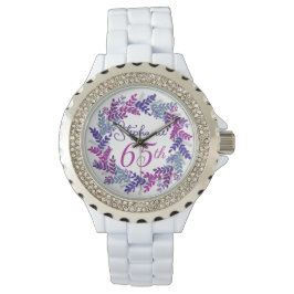 Elegante Paarse Roze Krans 65e Verjaardag Horloge