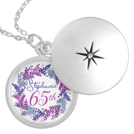 Elegante Paarse Roze Krans 65e Verjaardag Locket Ketting
