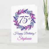 Elegante Paarse Roze Krans 75e Verjaardag Kaart (Voorkant)