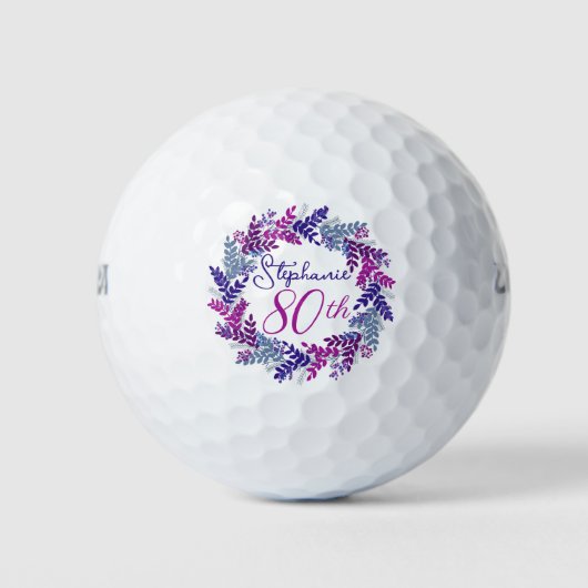 Elegante Paarse Roze Krans 80ste Verjaardag Golfballen (Voorkant)