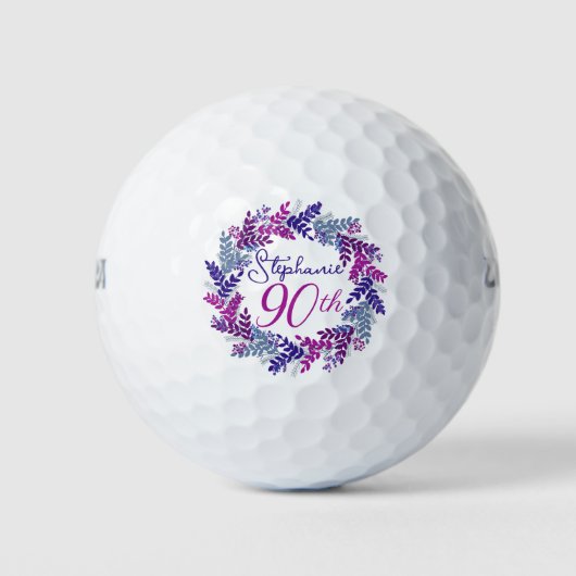 Elegante Paarse Roze Krans 90ste Verjaardag Golfballen (Voorkant)