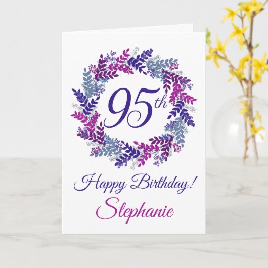 Elegante Paarse Roze Krans 95e Verjaardag Kaart (Gele Bloem)