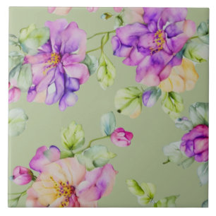 Elegante paarse roze waterverf bloemen tegeltje