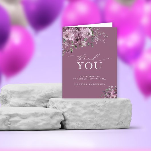 Elegante Paarse Rozen 60e Verjaardag Dank u Bedankkaart