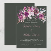 Elegante Paarse Rozen Bloemen Donkergroene bruilof Kaart (Voorkant / Achterkant)