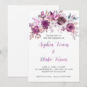 Elegante Paarse Rozen Bloemen Witte Bruiloft Kaart (Voorkant / Achterkant)