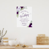 Elegante Paarse Rozen Boho Chic Bruiloft Welkom Poster (Keuken)