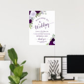 Elegante Paarse Rozen Boho Chic Bruiloft Welkom Poster (Thuiskantoor)