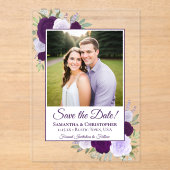 Elegante Paarse Rozen bruiloft Save the Date Foto Acryl Uitnodigingen (Voorkant)