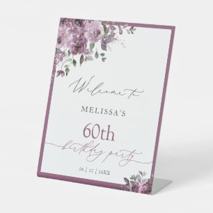 Elegante Paarse Rozen elke leeftijd Verjaardag Wel Reclamebord Met Voetstuk